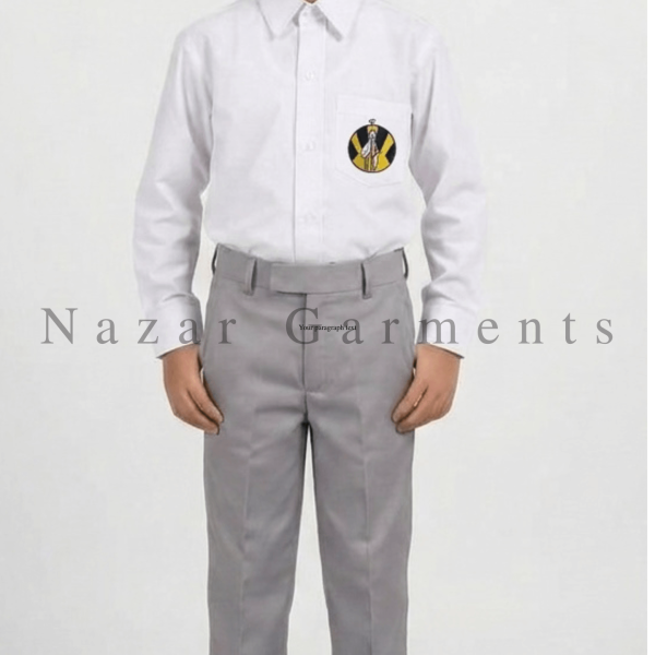 Official The City School white button-down uniform shirt with embroidered TCS logo by Nazar Garments