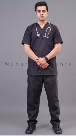 Black medical scrub for doctors at nazar garments